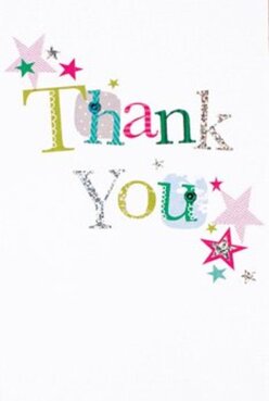 Radiating delight and handcrafted charm, this thank you card is a celebration in itself, much like an Ardleigh Green garden in spring. The uplifting 'Thank You' stretches across the front, each letter stitched and detailed with bold hues: bright green, fuchsia, soothing blue, and trailing hints of silver. Patterns of dots and delicate embroidery lend each character its own personality, reminiscent of creative crafts seen at Ardleigh Green's local fairs. Around the message, whimsical stars in teal, magenta, and golden yellow gather like confetti, as if remnants of a cheerful party at Marshalls Park. The pristine white backdrop frames these accents, making every touch of colour sing. There's a hint of raised texture in the print-a tangible invitation to run your fingers across and share in the joy. Imagine this card tucked beside a fresh, seasonal bouquet, ready for delivery anywhere in Ardleigh Green, its sincere message amplified by the care of a local florist. Offering a blend of warmth and elegance, this design honours all those everyday moments of gratitude-perfect for neighbours, teachers, and friends across our close-knit community. Its playful, handcrafted look ensures the sentiment feels as genuine as the flowers delivered from Flower Delivery Ardleigh Green.